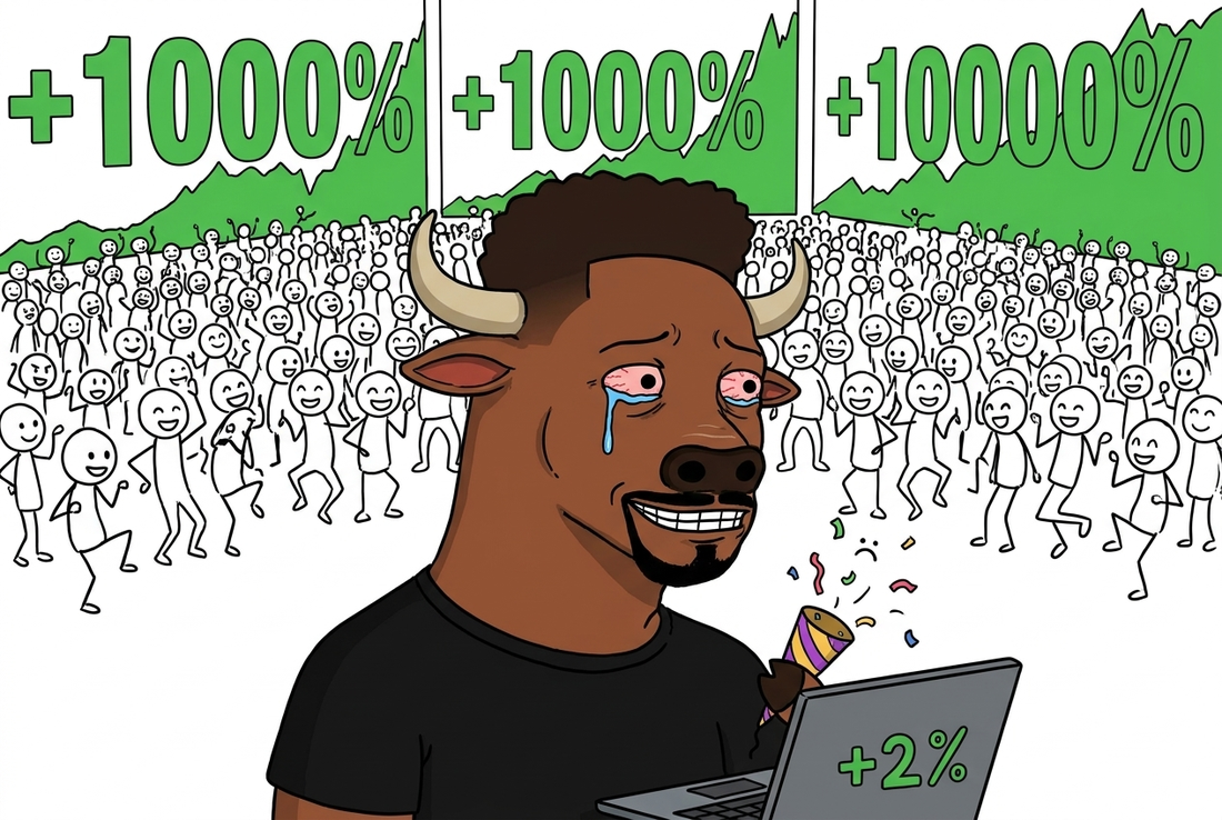 The bull celebrating a plus two percent while the crowd behind him does a 1000x