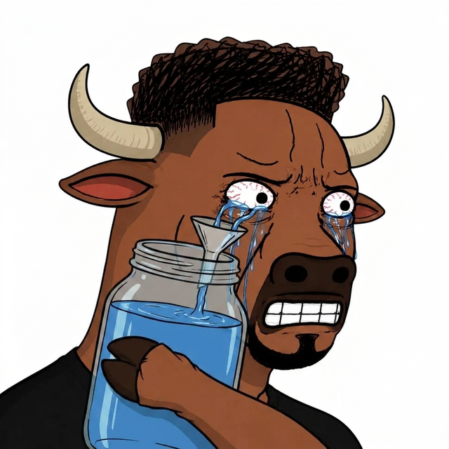 The bull hugging a jar full of his own tears